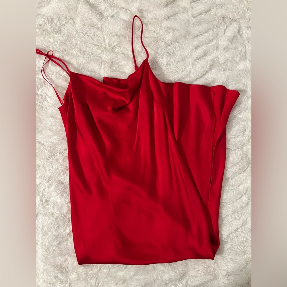 EXPRESS MIDI SATIN RED SLIP DRESS with slits on both ends